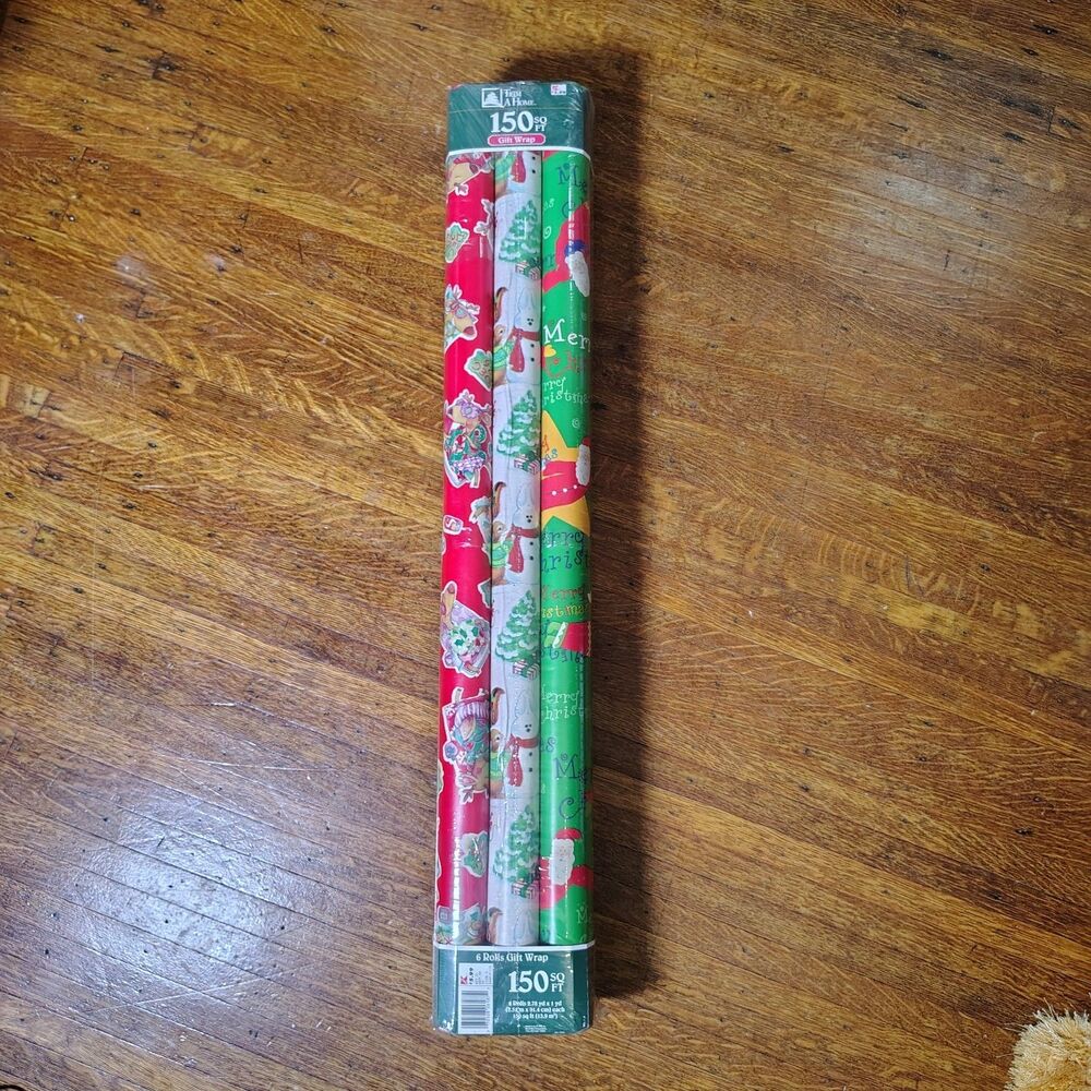 VTG Christmas Wrapping Paper 150 Sq Ft 6 Rolls Nwts Made In USA